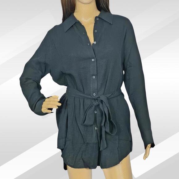 2/$50 Andie The Corvo Button-Up Cotton Gauze Top Black Size M | Lightweight - Picture 2 of 6